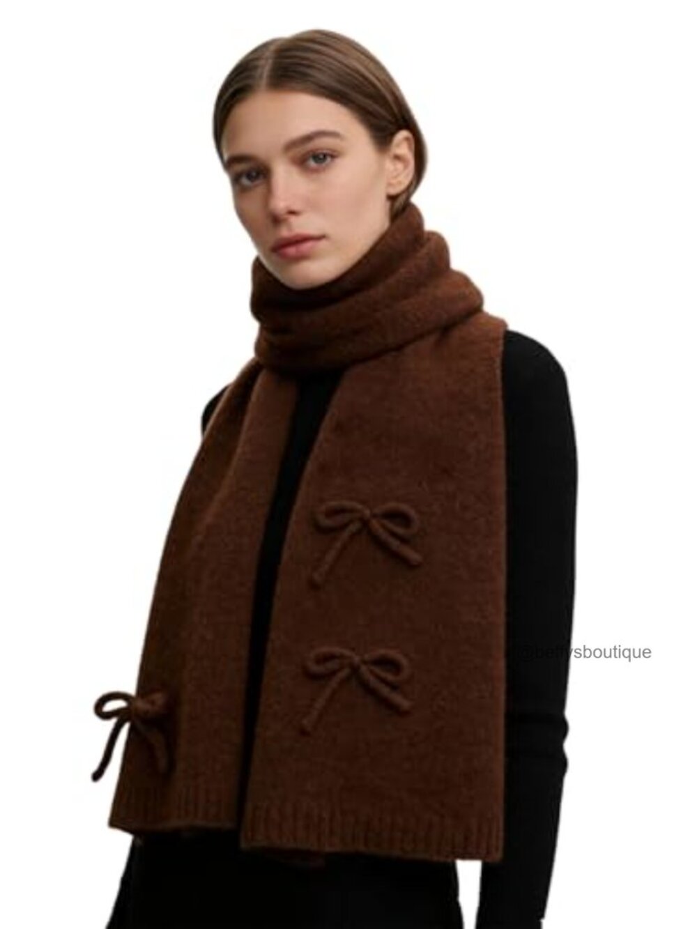 Chunky Knitted Bow Winter Scarf Acrylic Pashmina Wrap Shawl